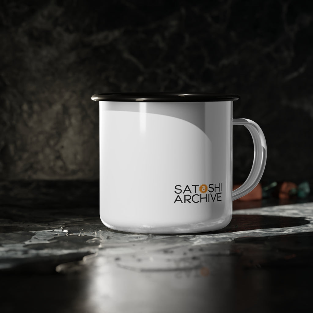 Enamel Camp Cup — "Fix the Money, Fix the World" Bitcoin Coffee Mug