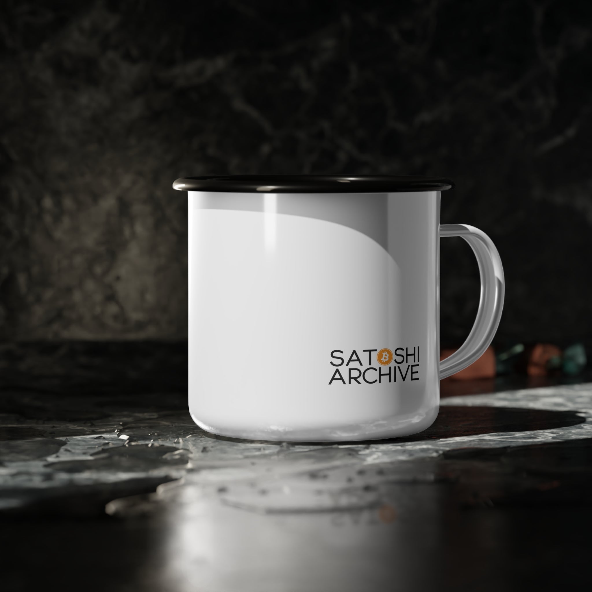 Enamel Camp Cup — "Fix the Money, Fix the World" Bitcoin Coffee Mug