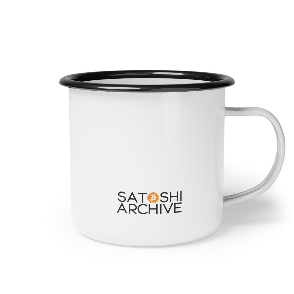 Enamel Camp Cup — "Fix the Money, Fix the World" Bitcoin Coffee Mug
